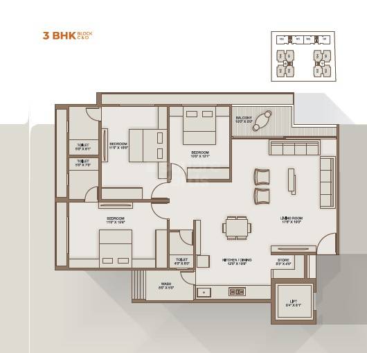 Floor plan of 3 BHK 2475 Sq. Ft. Apartment in Polaris Casarica, Ahmedabad