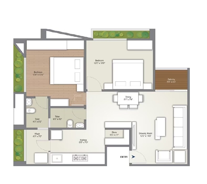 Floor plan of 2 BHK 618 Sq. Ft. Apartment in Polaris Sparsh, Ahmedabad