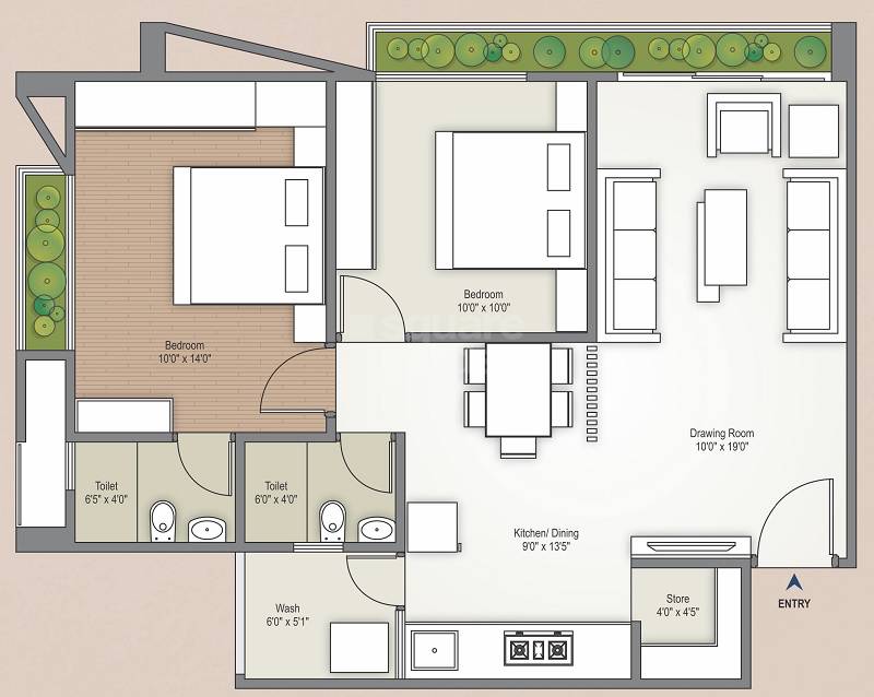 Floor plan of 2 BHK 645 Sq. Ft. Apartment in Polaris Sparsh, Ahmedabad