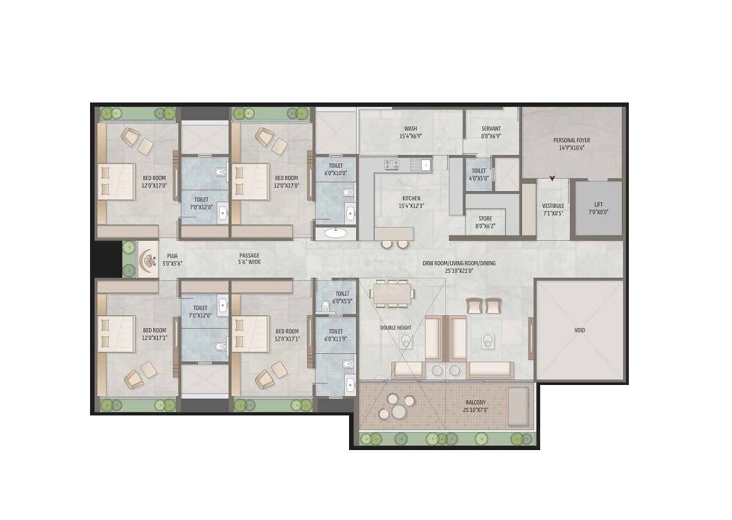 Floor plan of 4 BHK 5310 Sq. Ft. Apartment in Polaris The Palace, Ahmedabad