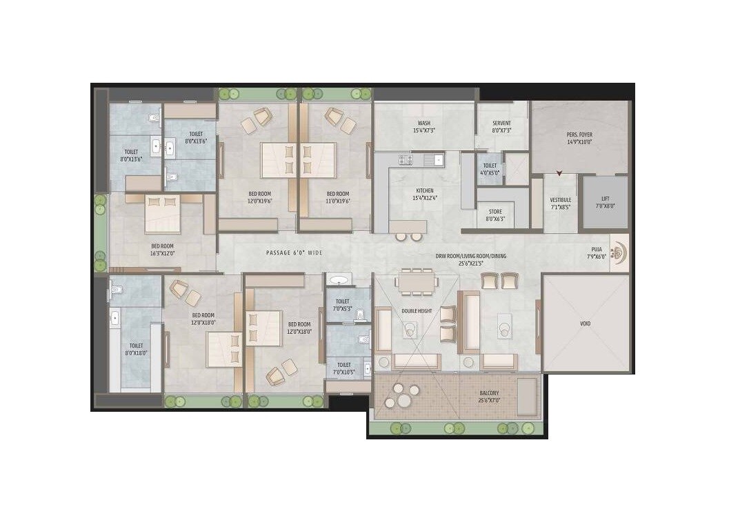Floor plan of 5 BHK 6057 Sq. Ft. Apartment in Polaris The Palace, Ahmedabad