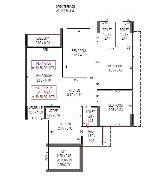 3 BHK 867 Sq. Ft. Apartment