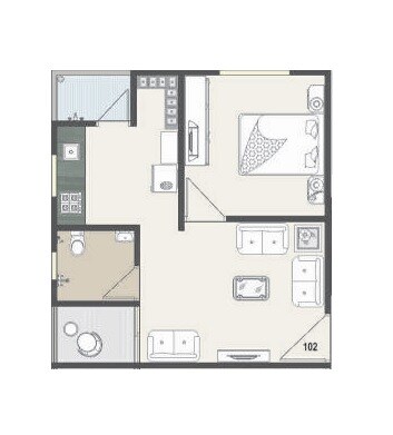 Floor plan of 1 BHK 639 Sq. Ft. Apartment in Prathna Elegance, Ahmedabad