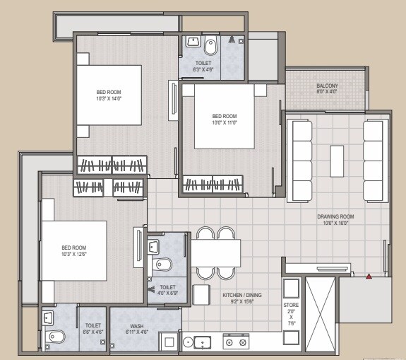 3 BHK 861 Sq. Ft. Apartment