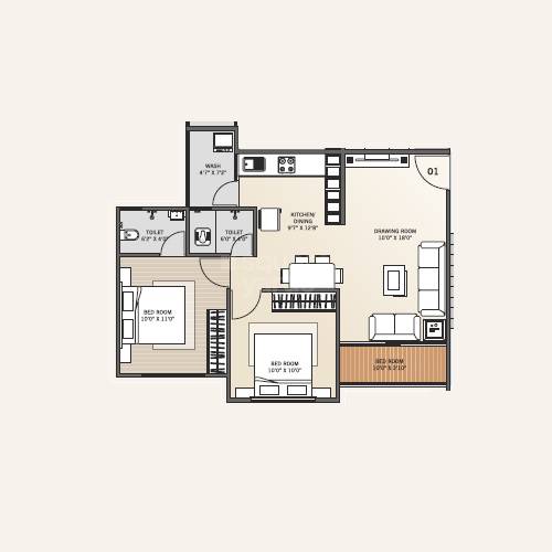 Floor plan of 2 BHK 547 Sq. Ft. Apartment in Raghuvir Aryaman Kalpvruksh, Ahmedabad