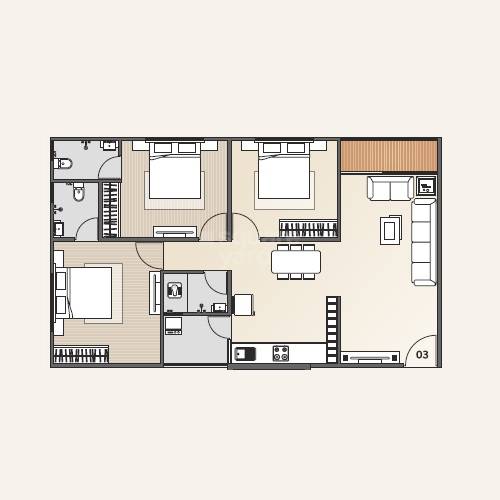 Floor plan of 3 BHK 847 Sq. Ft. Apartment in Raghuvir Aryaman Kalpvruksh, Ahmedabad