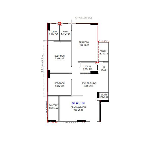 Floor plan of 3 BHK Apartment - 1134 sq. ft. in Rah Girivar Empire, Ahmedabad
