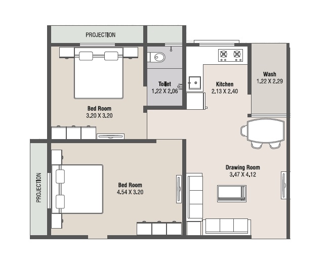 2 BHK 639 Sq. Ft. Apartment in Rajendra Hammash Residency