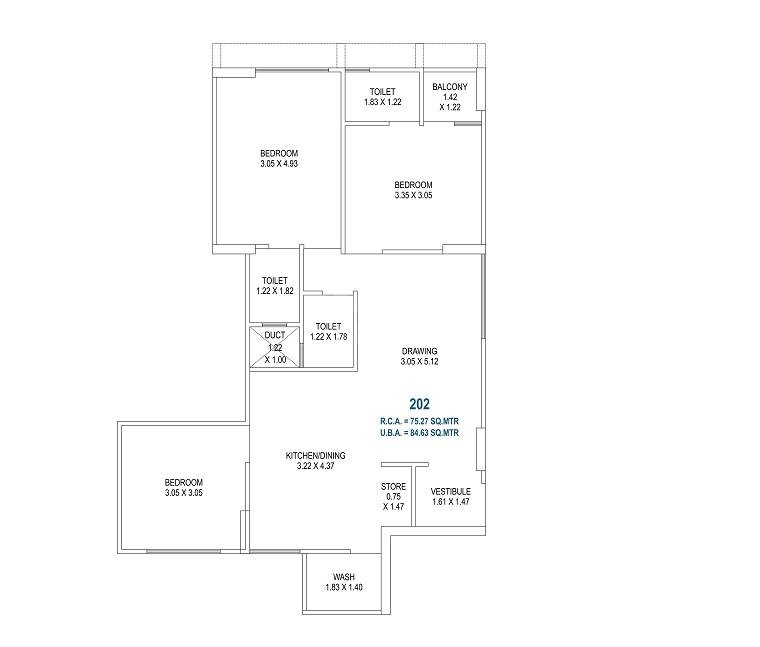 Floor plan of 3 BHK 810 Sq. Ft. Apartment in Ralsi 130, Ahmedabad