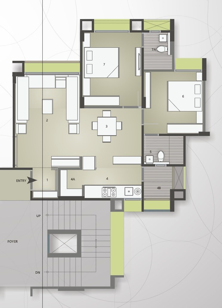 Floor plan of 2 BHK 1260 Sq. Ft. Apartment in Ratnaakar Richmond Grand, Ahmedabad
