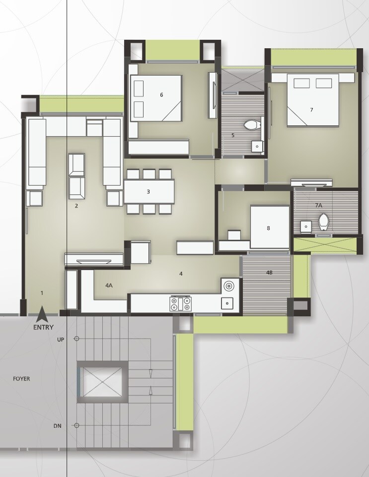Floor plan of 2 BHK 1485 Sq. Ft. Apartment in Ratnaakar Richmond Grand, Ahmedabad
