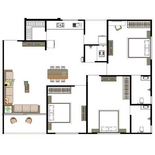 Floor plan of 3 BHK 1009 Sq. Ft. Apartment in Royal Revish, Ahmedabad