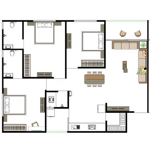 Floor plan of 3 BHK 985 Sq. Ft. Apartment in Royal Revish, Ahmedabad