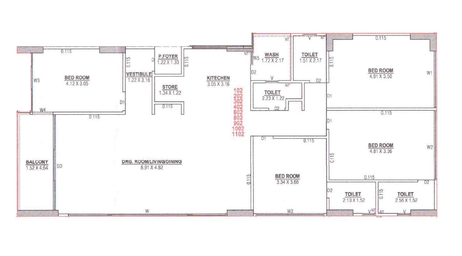 Floor plan of 4 BHK 3465 Sq. Ft. Apartment in Royal Rosevill Regius, Ahmedabad