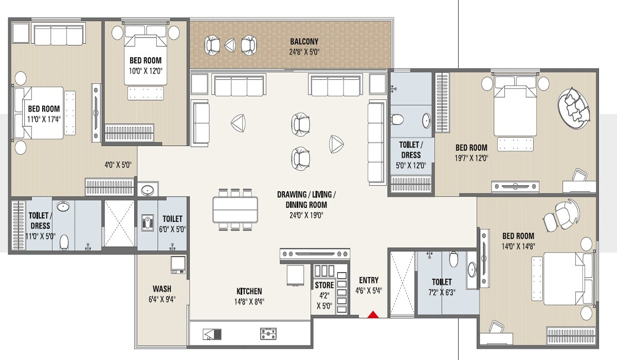 Floor plan of 4 BHK 3924 Sq. Ft. Apartment in Royal Rudraksha, Ahmedabad