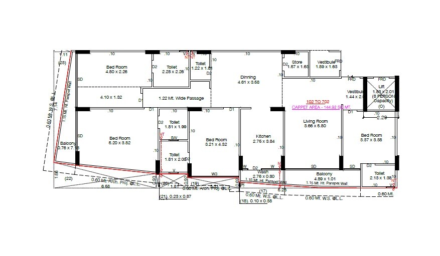 Floor plan of 4 BHK 1560 Sq. Ft. Apartment in Rushabh Mangalam, Ahmedabad