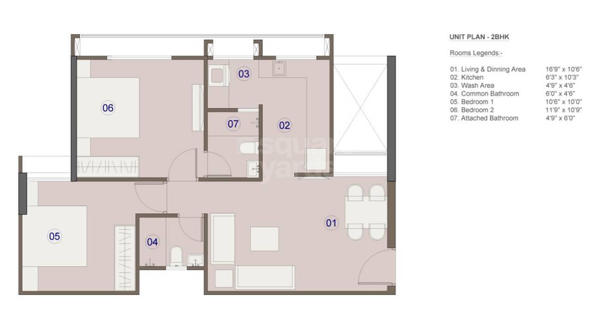 Floor plan of 2 BHK 1050 Sq. Ft. Apartment in Saanvi Nirman Celesta, Ahmedabad