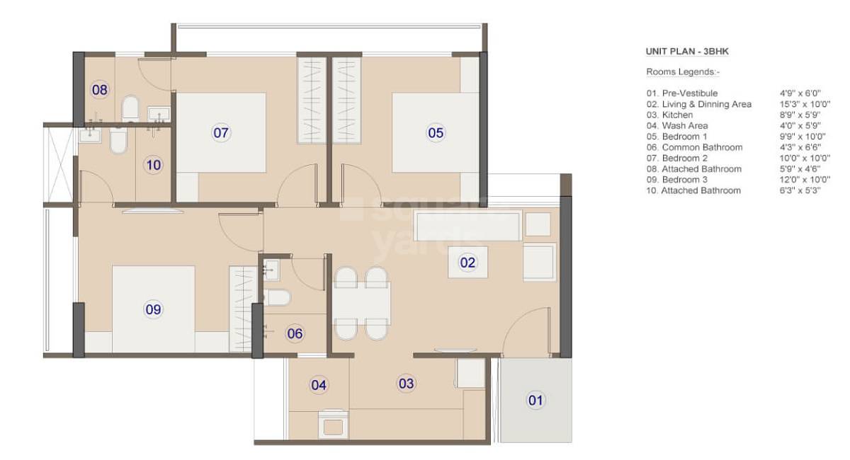 Floor plan of 3 BHK 1250 Sq. Ft. Apartment in Saanvi Nirman Celesta, Ahmedabad