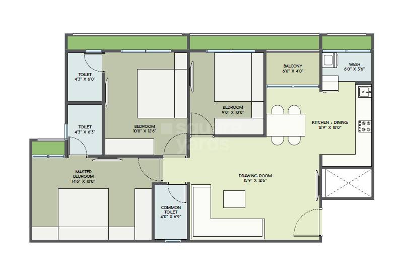 Floor plan of 3 BHK 771 Sq. Ft. Apartment in Saanvi Nirman Estella, Ahmedabad