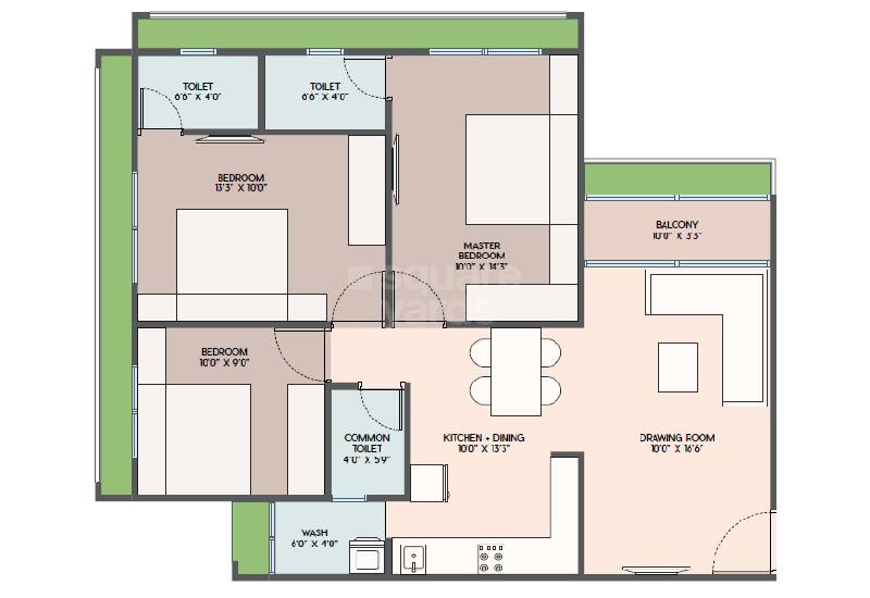 3 BHK 775 Sq. Ft. Apartment