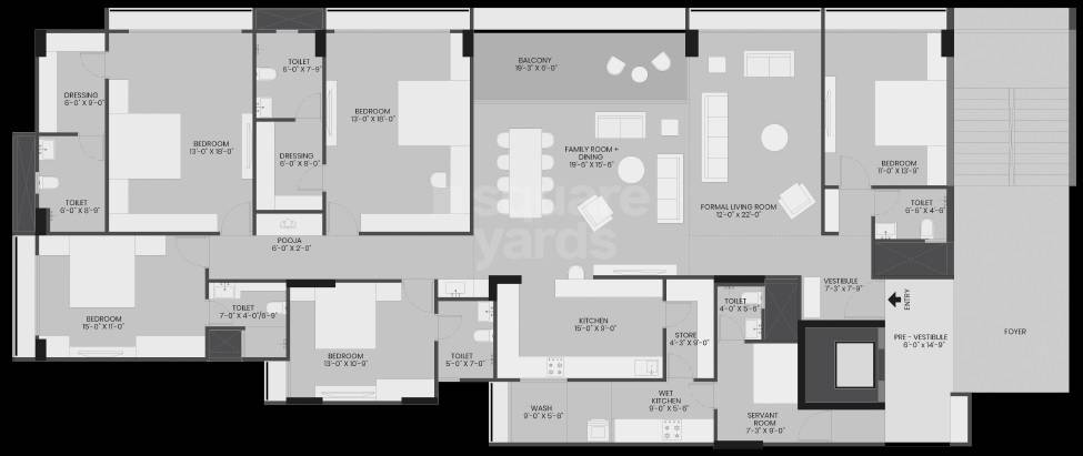 Floor plan of 5 BHK 2402 Sq. Ft. Apartment in Saanvi Skydeck Serene, Ahmedabad