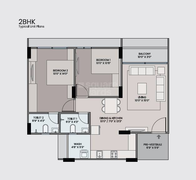 2 BHK 591 Sq. Ft. Apartment