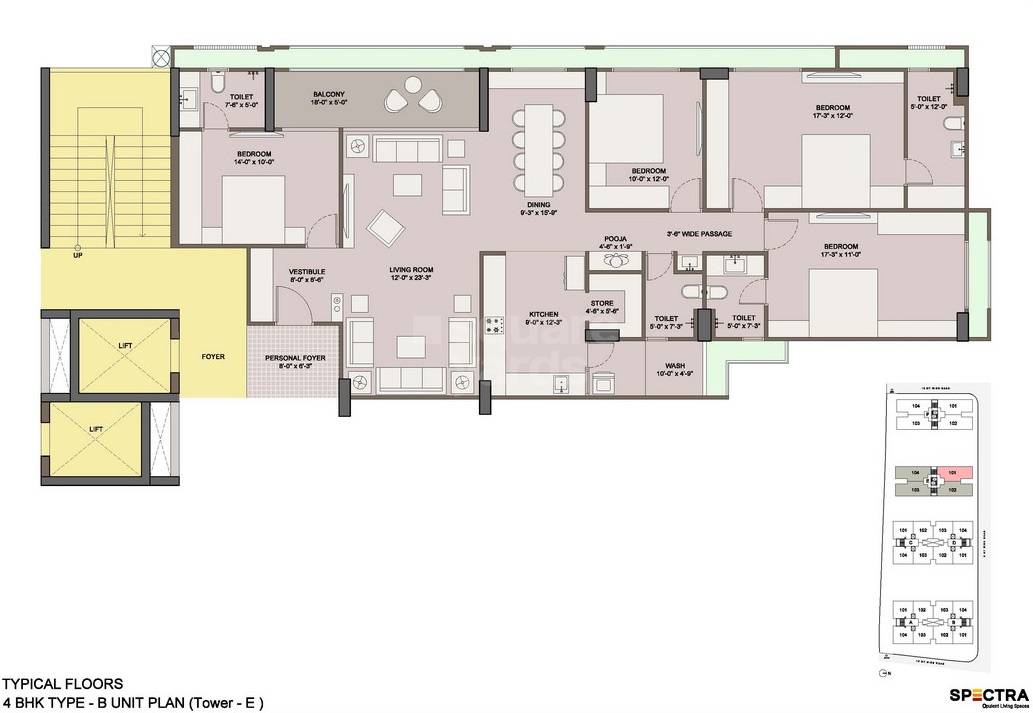 Floor plan of 4 BHK 3075 Sq. Ft. Apartment in Saanvi Spectra, Ahmedabad