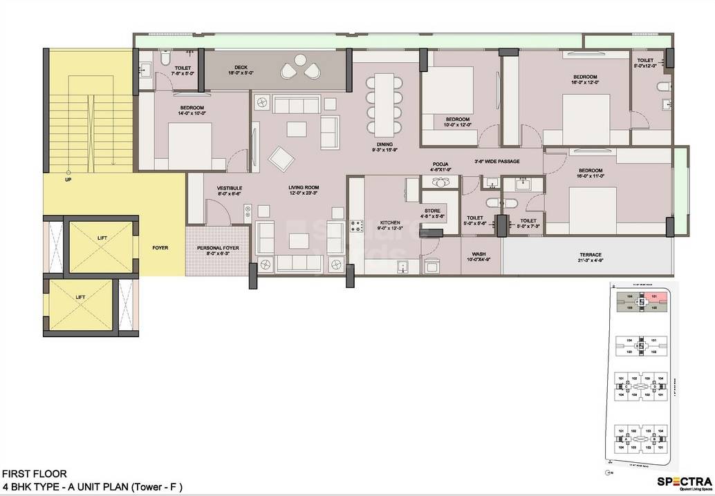 Floor plan of 4 BHK 3125 Sq. Ft. Apartment in Saanvi Spectra, Ahmedabad