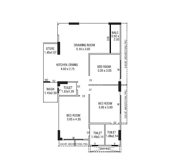 Floor plan of 3 BHK 1760 Sq. Ft. Apartment in Sacred Shivansh, Ahmedabad