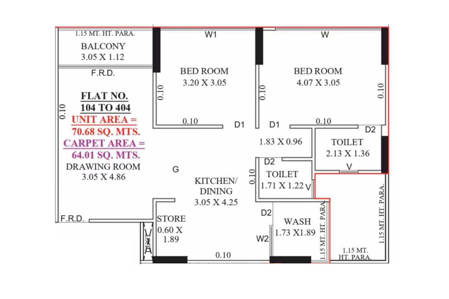 Floor plan of 2 BHK 689 Sq. Ft. Apartment in Saffron Sky Nikol, Ahmedabad