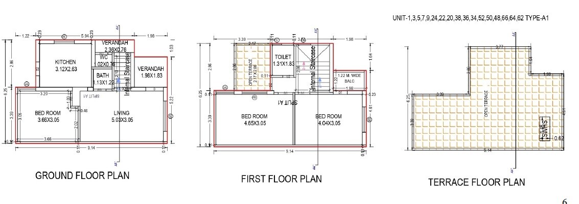 Floor plan of 3 BHK 784 Sq. Ft. Villa in Sahaj Satsang Park, Ahmedabad