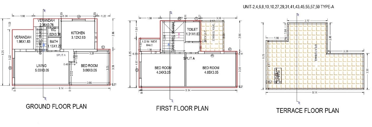 Floor plan of 3 BHK 814 Sq. Ft. Villa in Sahaj Satsang Park, Ahmedabad