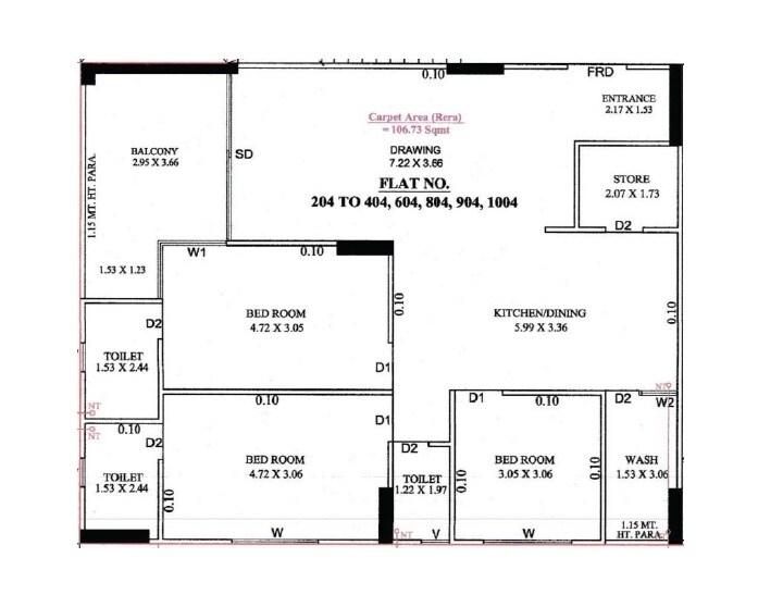 Floor plan of 3 BHK 1149 Sq. Ft. Apartment in Sahajanand Luxuria, Ahmedabad