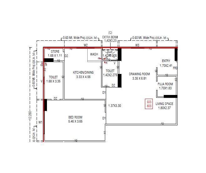 Floor plan of 1 BHK 508 Sq. Ft. Apartment in Sahastra Splendora 2, Ahmedabad
