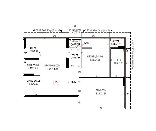 Floor plan of 1 BHK 939 Sq. Ft. Apartment in Sahastra Splendora 2, Ahmedabad