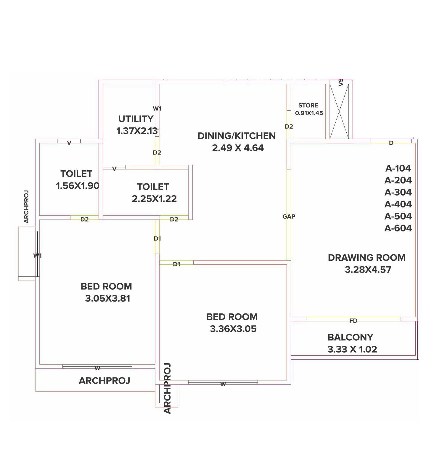 Floor plan of 2 BHK 705 Sq. Ft. Apartment in Sahjanand Green Valley, Ahmedabad