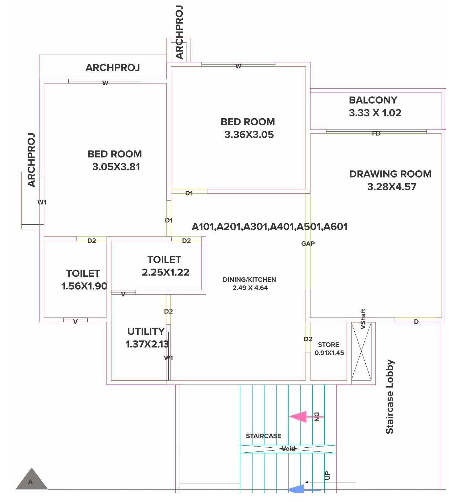 Floor plan of 2 BHK 711 Sq. Ft. Apartment in Sahjanand Green Valley, Ahmedabad