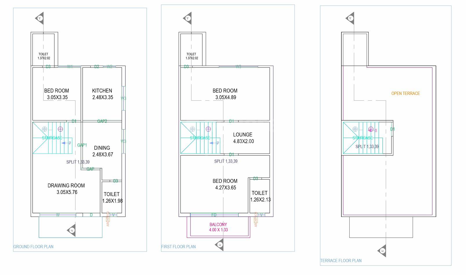 Floor plan of 3 BHK 1077 Sq. Ft. Apartment in Sahjanand Green Villa, Ahmedabad