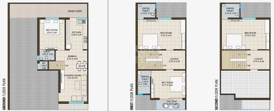 Floor plan of 4 BHK 1374 Sq. Ft. Villa in Sahyog Shoolin Bunglows, Ahmedabad