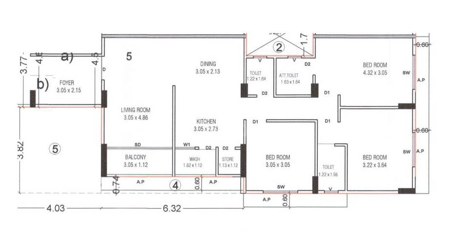Floor plan of 3 BHK 840 Sq. Ft. Apartment in Samanvay Mango Oasis, Ahmedabad
