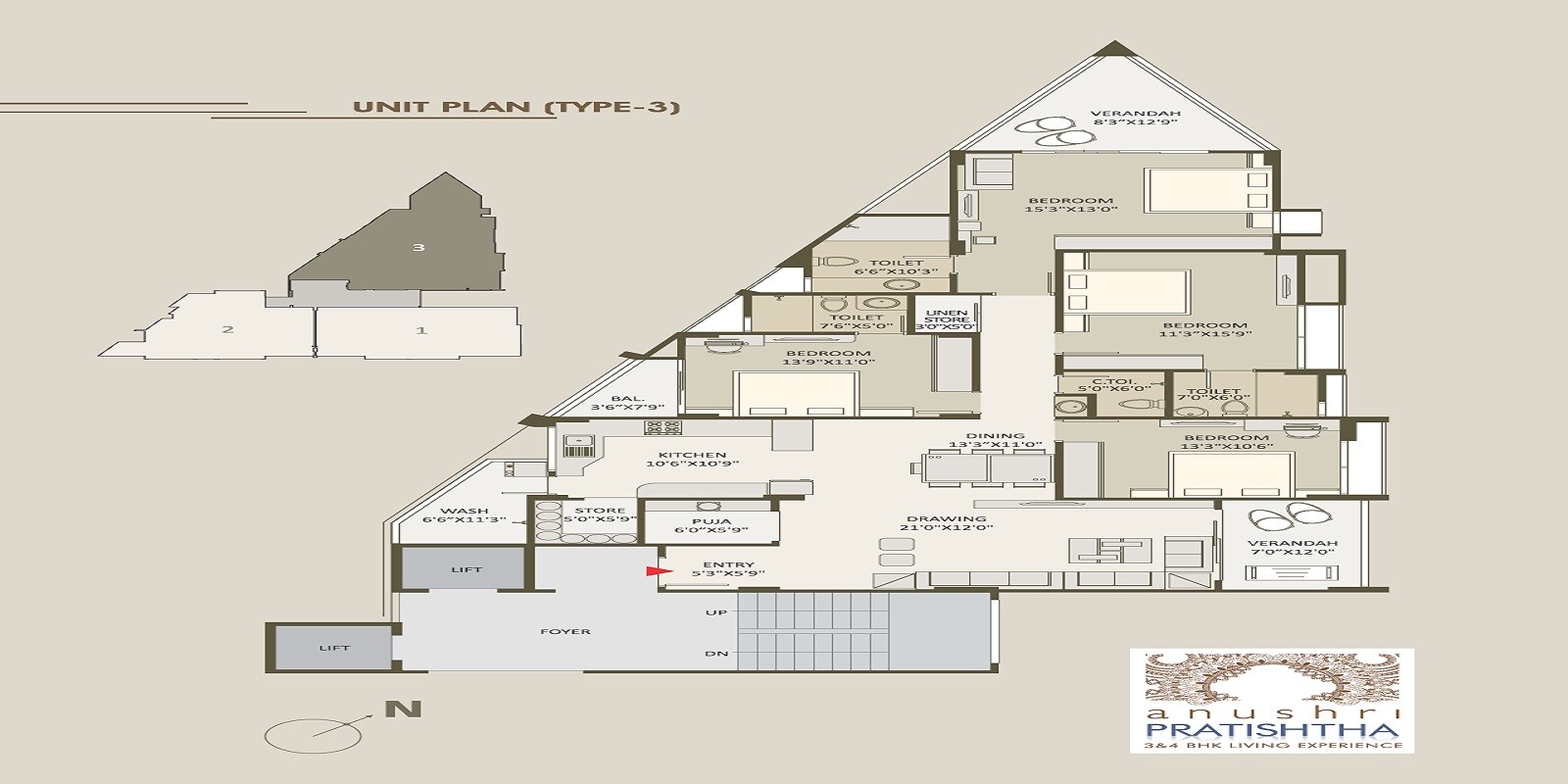 Floor plan of 4 BHK 2520 Sq. Ft. Apartment in Samruddhi Anushri Pratistha, Ahmedabad