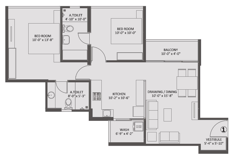 2 BHK 844 Sq. Ft. Apartment in Sangath Pure