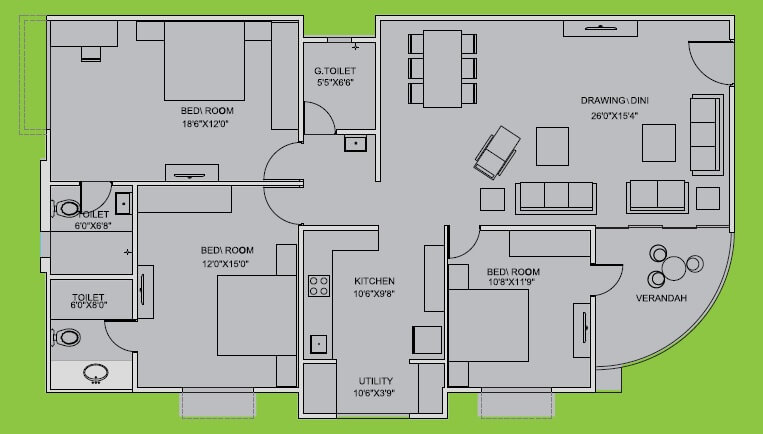 Floor plan of 3 BHK 1400 Sq. Ft. Apartment in Sangath Silver E, Ahmedabad