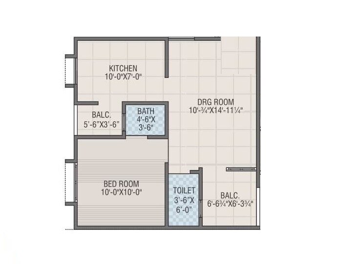 Floor plan of 1 BHK 765 Sq. Ft. Apartment in Sanidhya Flora, Ahmedabad