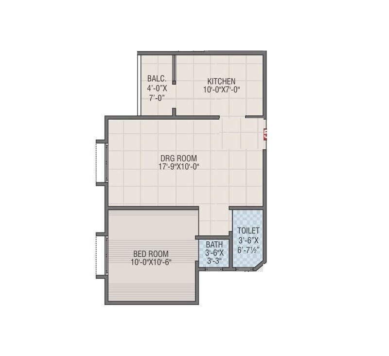 Floor plan of 1 BHK 810 Sq. Ft. Apartment in Sanidhya Flora, Ahmedabad