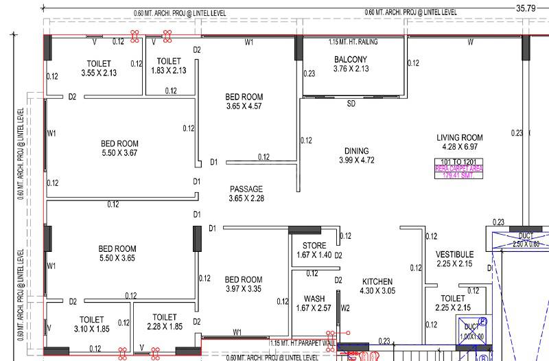 Floor plan of 4 BHK 1931 Sq. Ft. Apartment in Saral Air, Ahmedabad