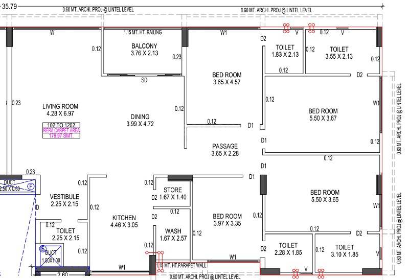 Floor plan of 4 BHK 1937 Sq. Ft. Apartment in Saral Air, Ahmedabad