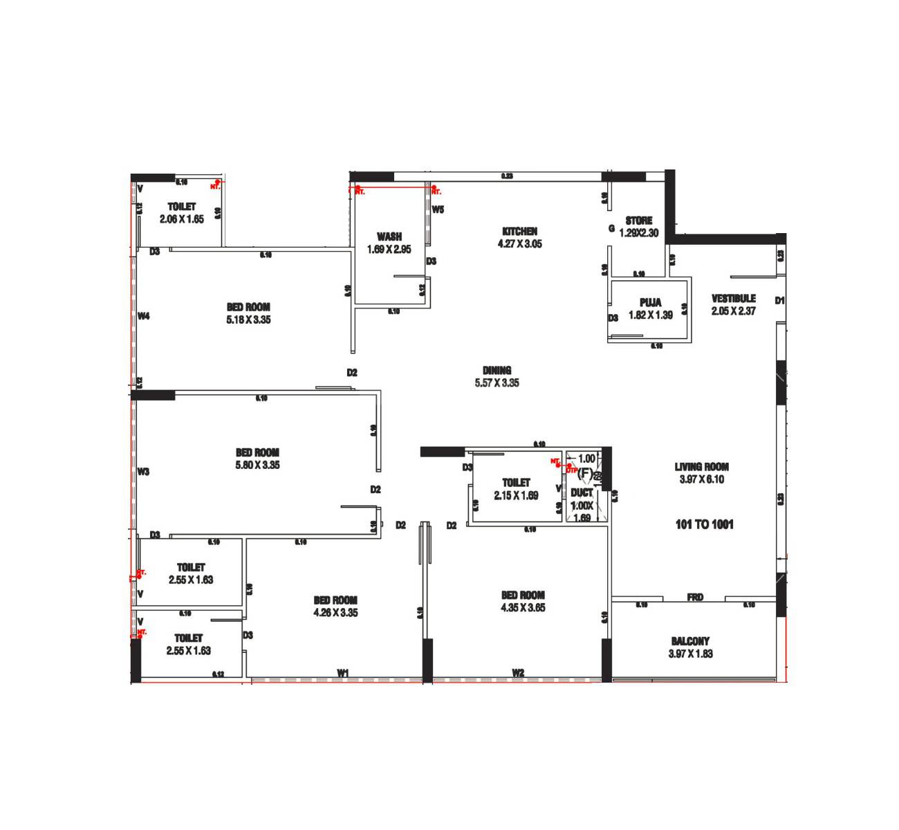 Floor plan of 4 BHK 1726 Sq. Ft. Apartment in Saral Ombre, Ahmedabad