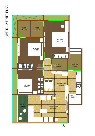 Floor plan of 3 BHK 1845 Sq. Ft. Apartment in Sarva One26, Ahmedabad