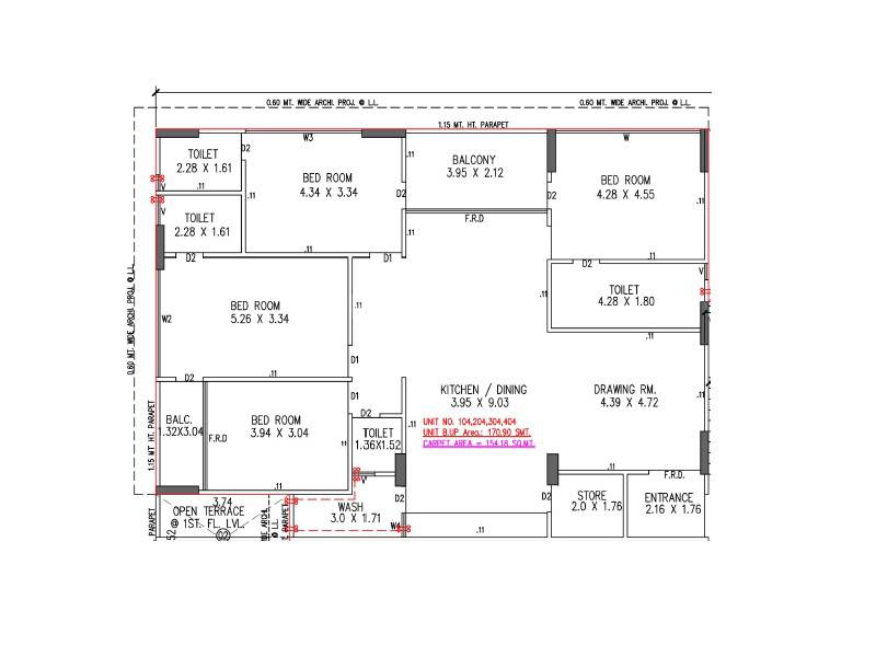 Floor plan of 4 BHK 1660 Sq. Ft. Apartment in Sarvam Solo Bliss, Ahmedabad